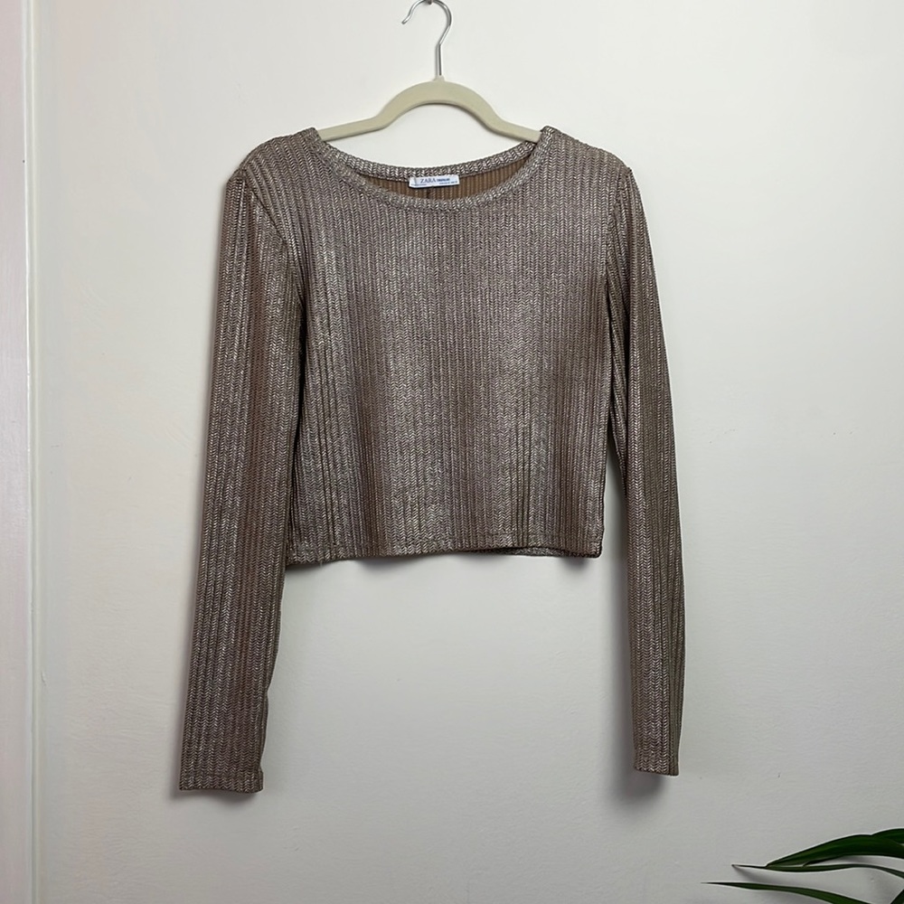 Zara Long Sleeved Metallic Rose Gold top